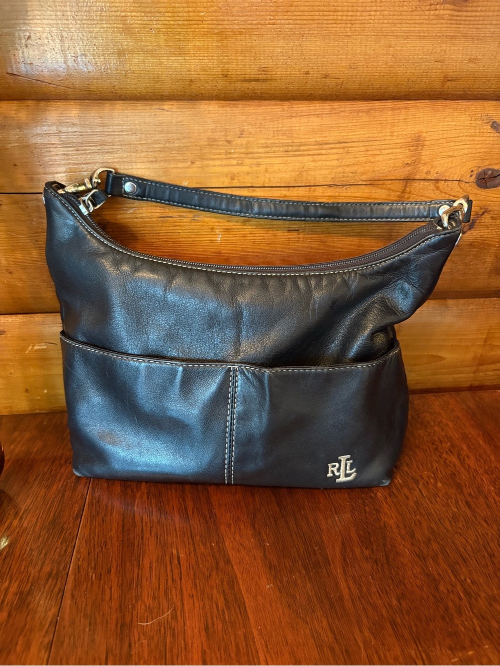 Lauren Ralph Lauren Vintage Black Leather Shoulder Bag RLL Y2K